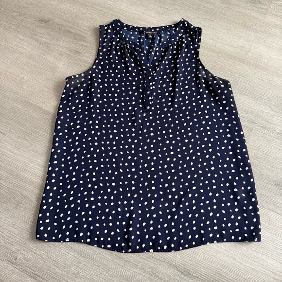 41 Hawthorn Tops - 41 Hawthorn Dark Blue Sleeveless Blouse with White Dots